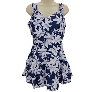Zando Womans size 2XL Floral Crossover boyleg One Piece Swimdress Blue NWOT